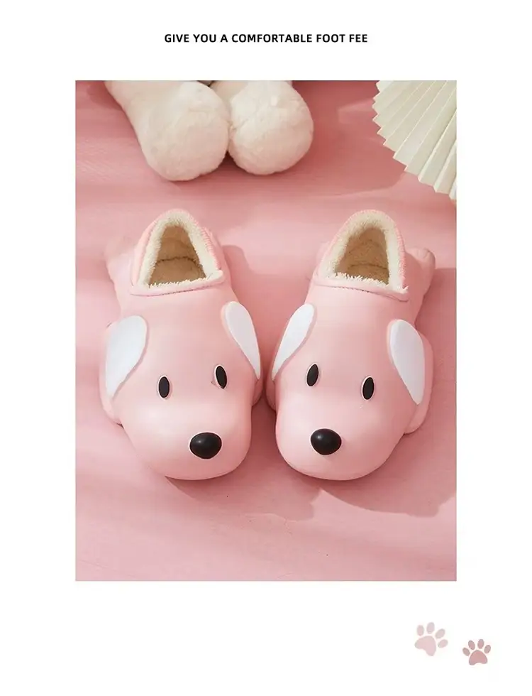 Autumn Winter Dog Plush Cotton Slippers Women Warm Indoor — feature 15
