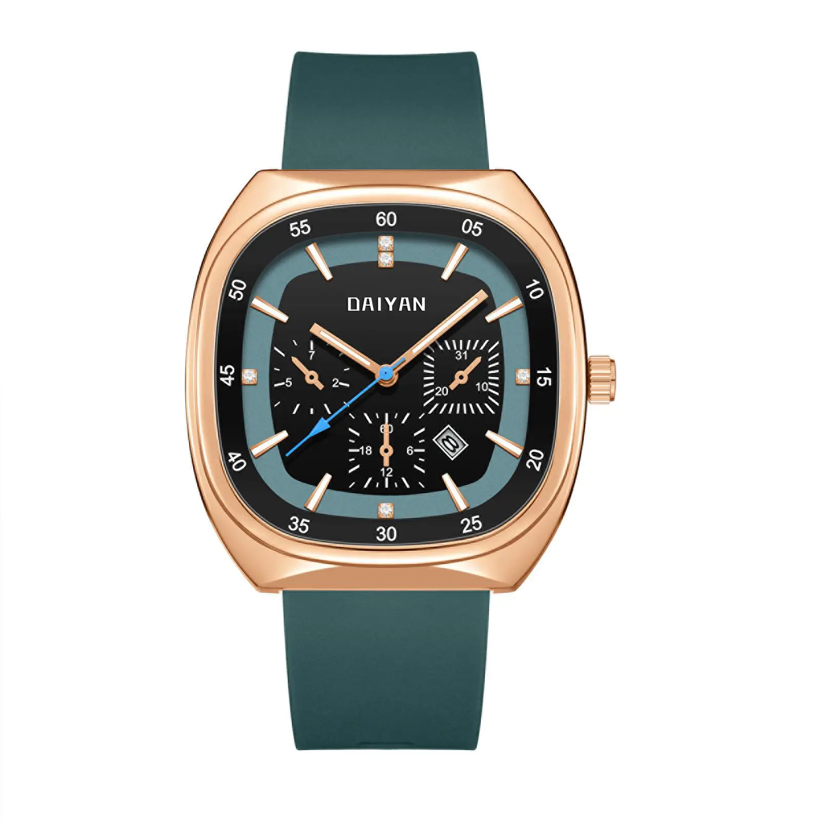 Women's Black Square Quartz Watch with 6-Hand Display - Image 5