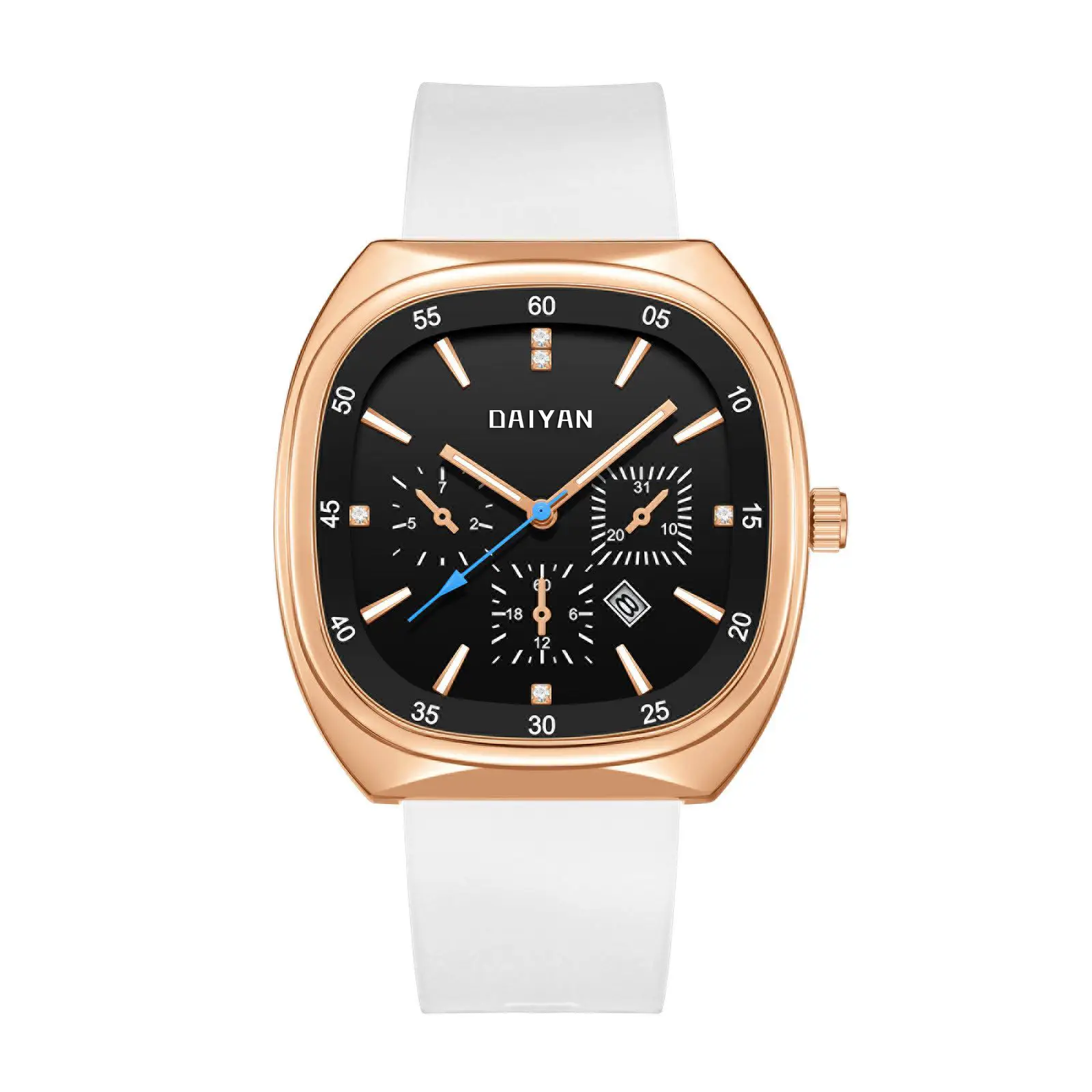 Women's Black Square Quartz Watch with 6-Hand Display - Image 6