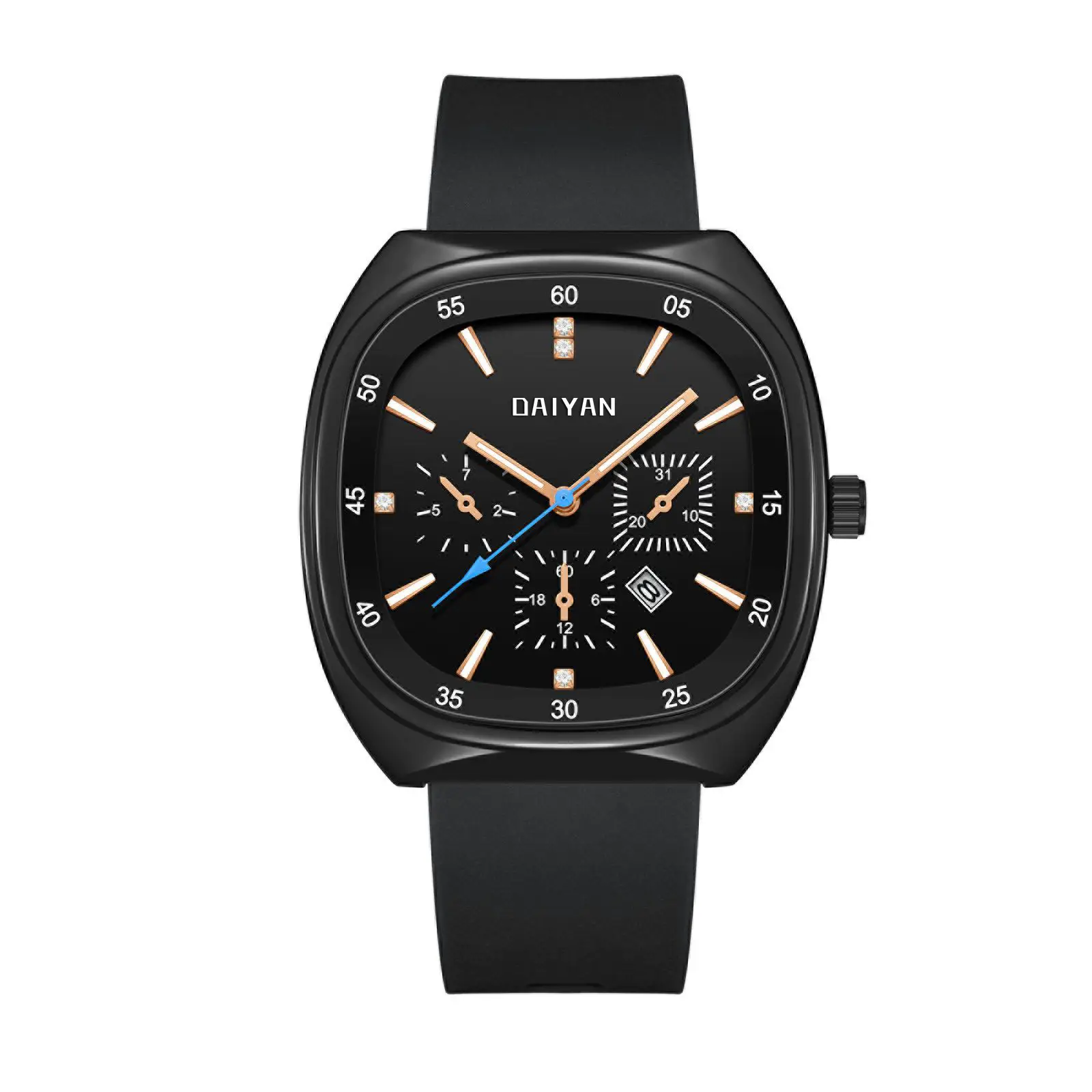 Women's Black Square Quartz Watch with 6-Hand Display - Image 7