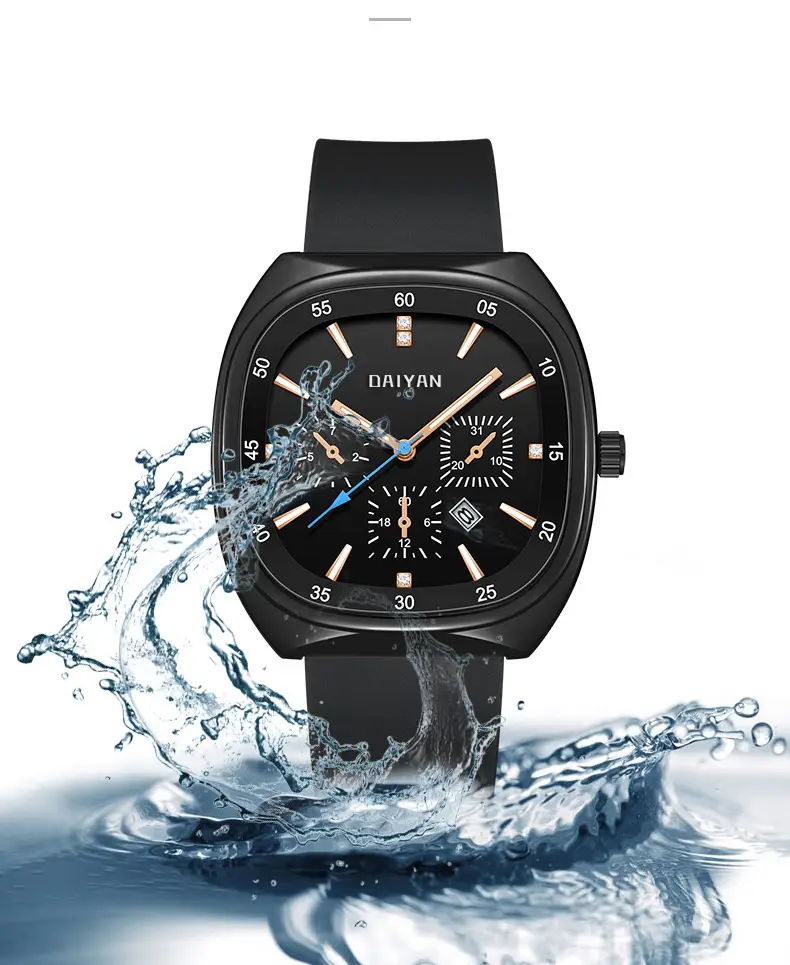 Women's Black Square Quartz Watch with 6-Hand Display — feature 10