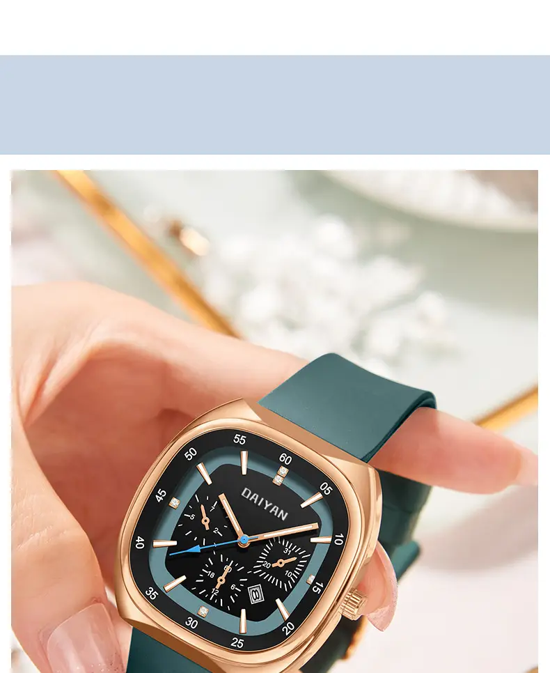Women's Black Square Quartz Watch with 6-Hand Display — feature 6