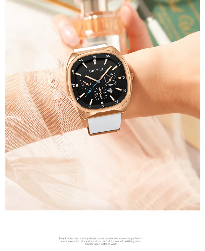 Women's Black Square Quartz Watch with 6-Hand Display — feature 7