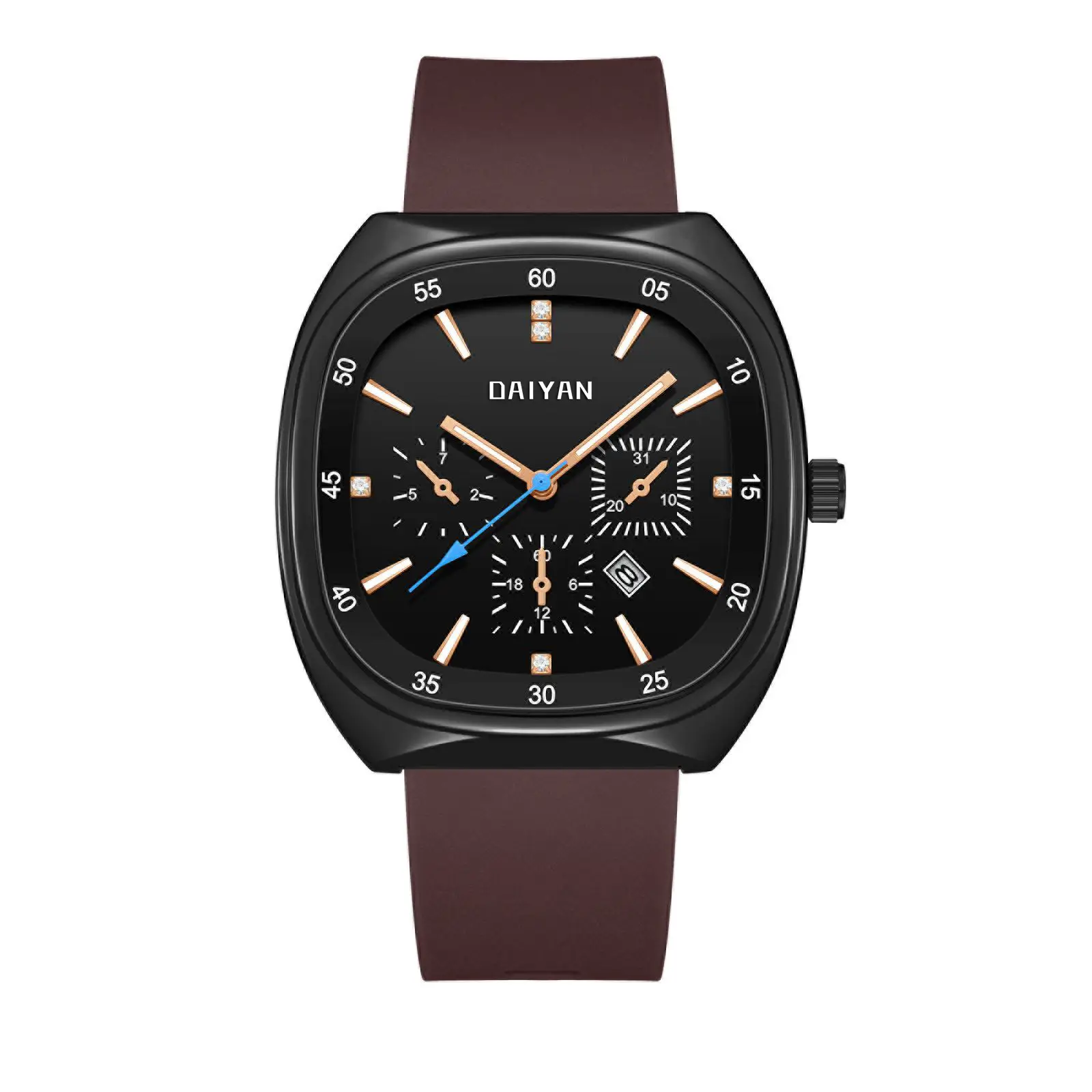 Women's Black Square Quartz Watch with 6-Hand Display - Image 4
