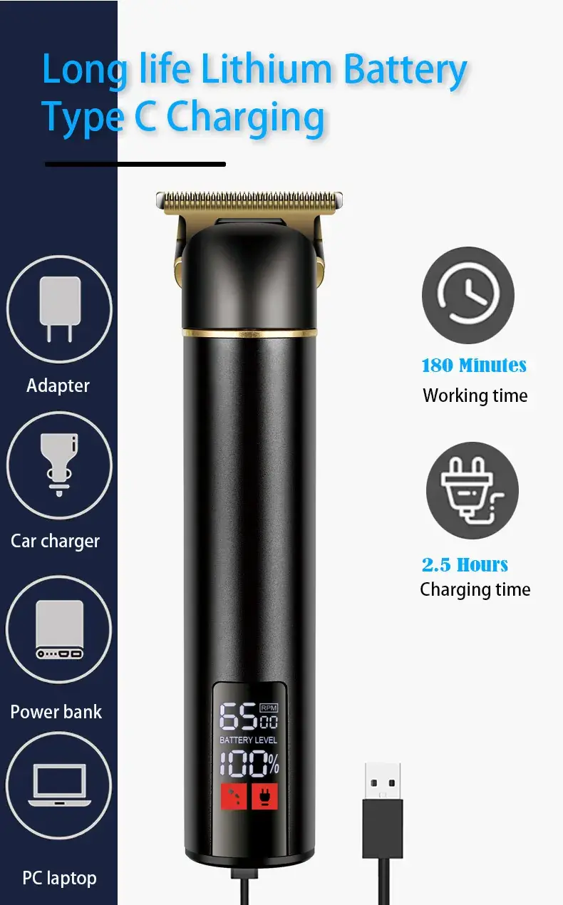 Rechargeable Electric Hair Cutter with Oil Head Angle — feature 7