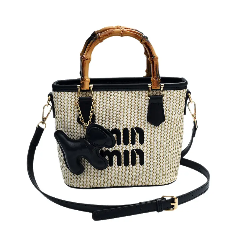 Women's Mion Straw Woven Bamboo Handle Bag - Image 9