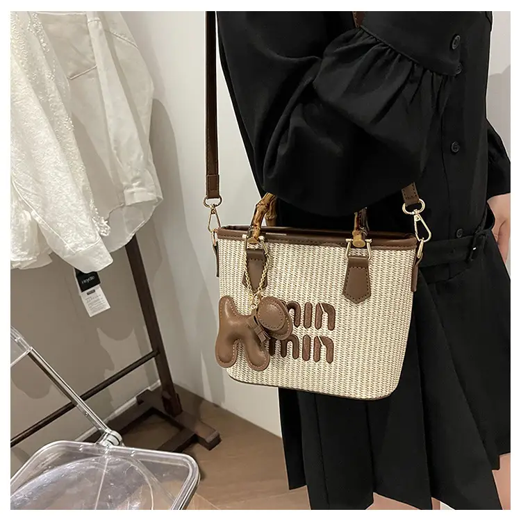 Women's Mion Straw Woven Bamboo Handle Bag — feature 18