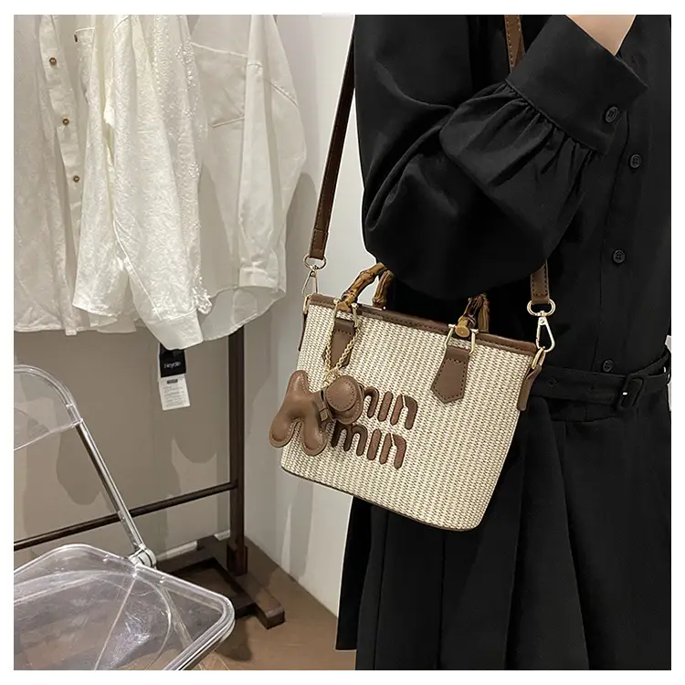 Women's Mion Straw Woven Bamboo Handle Bag — feature 19