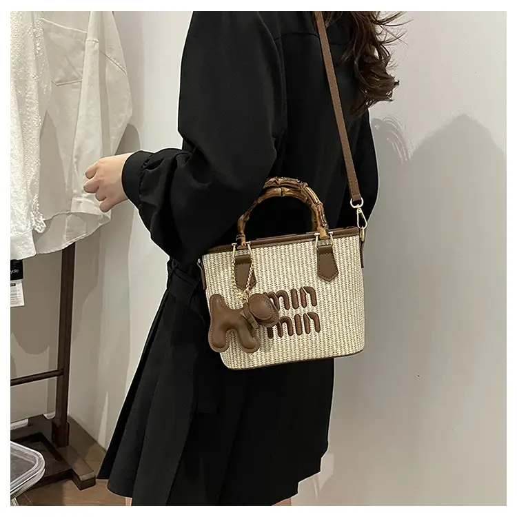 Women's Mion Straw Woven Bamboo Handle Bag — feature 20