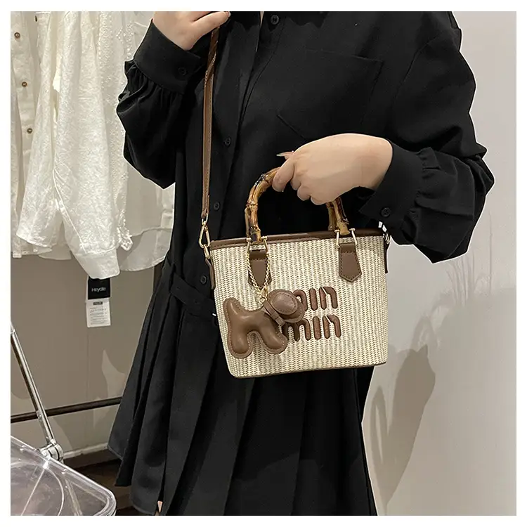 Women's Mion Straw Woven Bamboo Handle Bag — feature 21