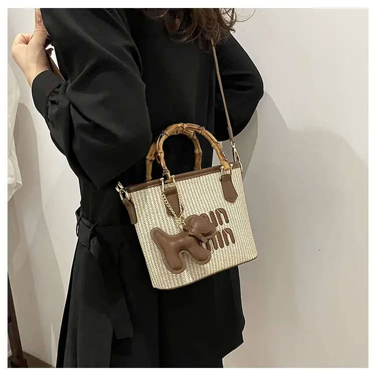 Women's Mion Straw Woven Bamboo Handle Bag — feature 23