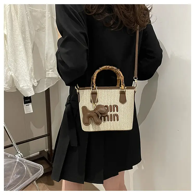 Women's Mion Straw Woven Bamboo Handle Bag — feature 25