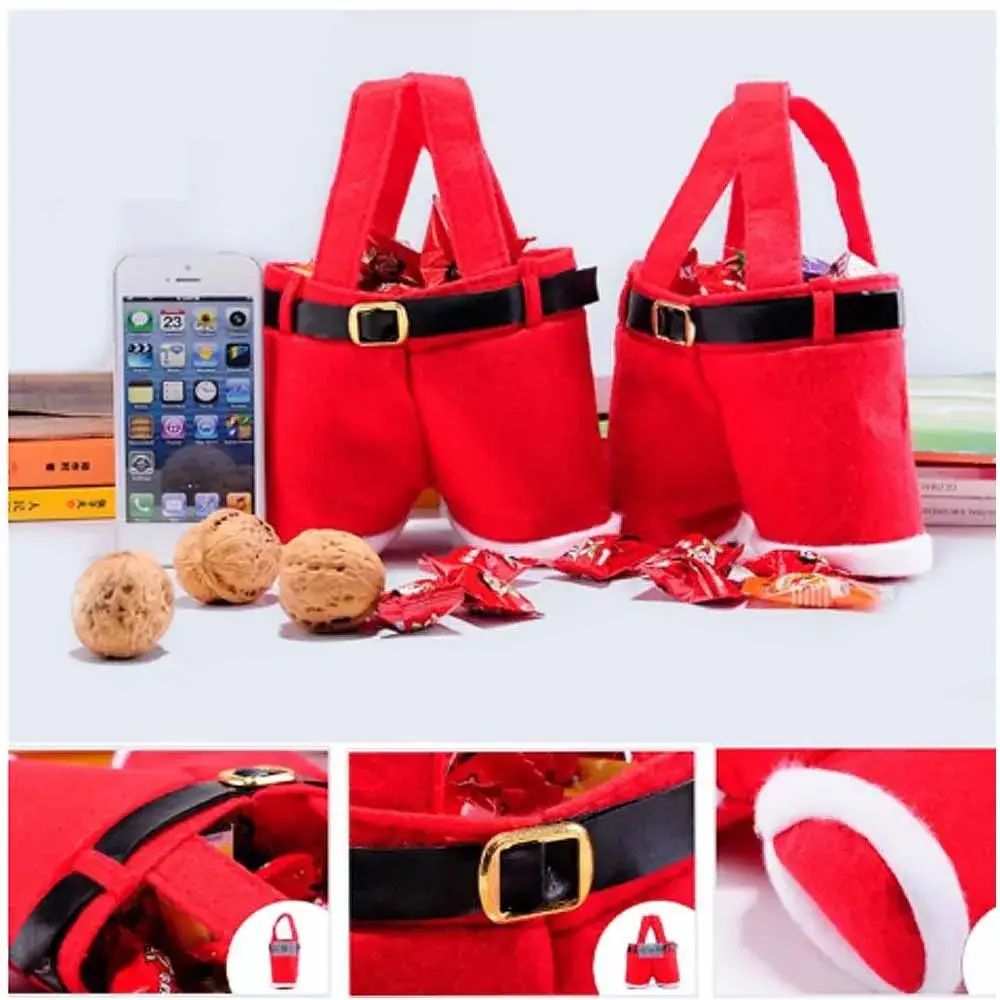 Red Cross Border Christmas Gift Bags Santa Pants Shape Tote - Image 2