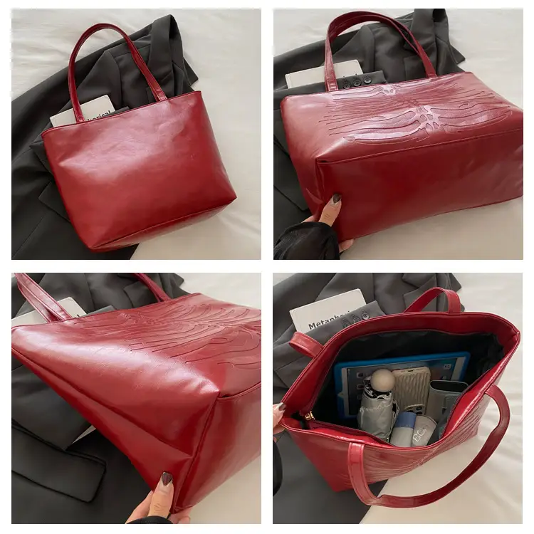 Women's Retro Croc Leather Shoulder Bag Red 2024 — feature 8
