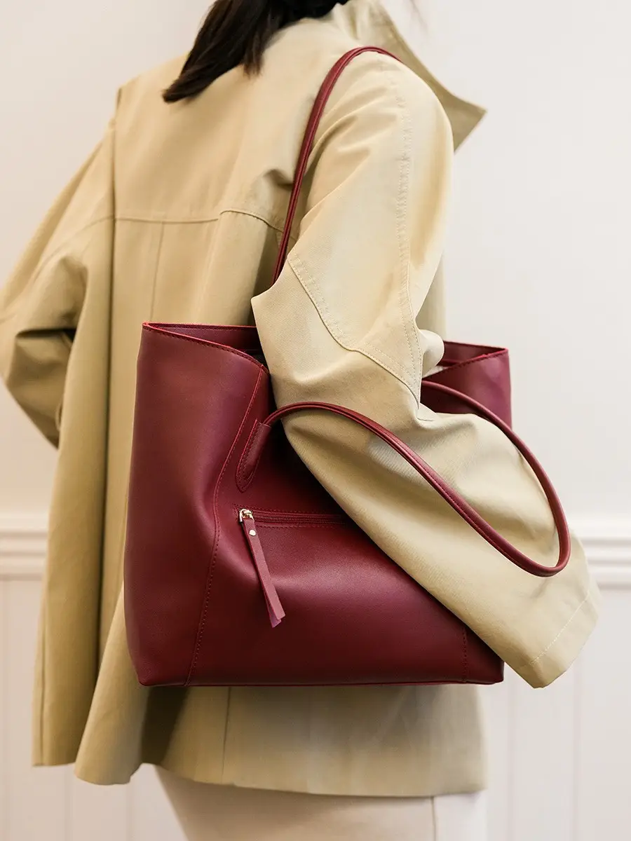 Stylish Large Capacity Tote Bag for Women Maroon