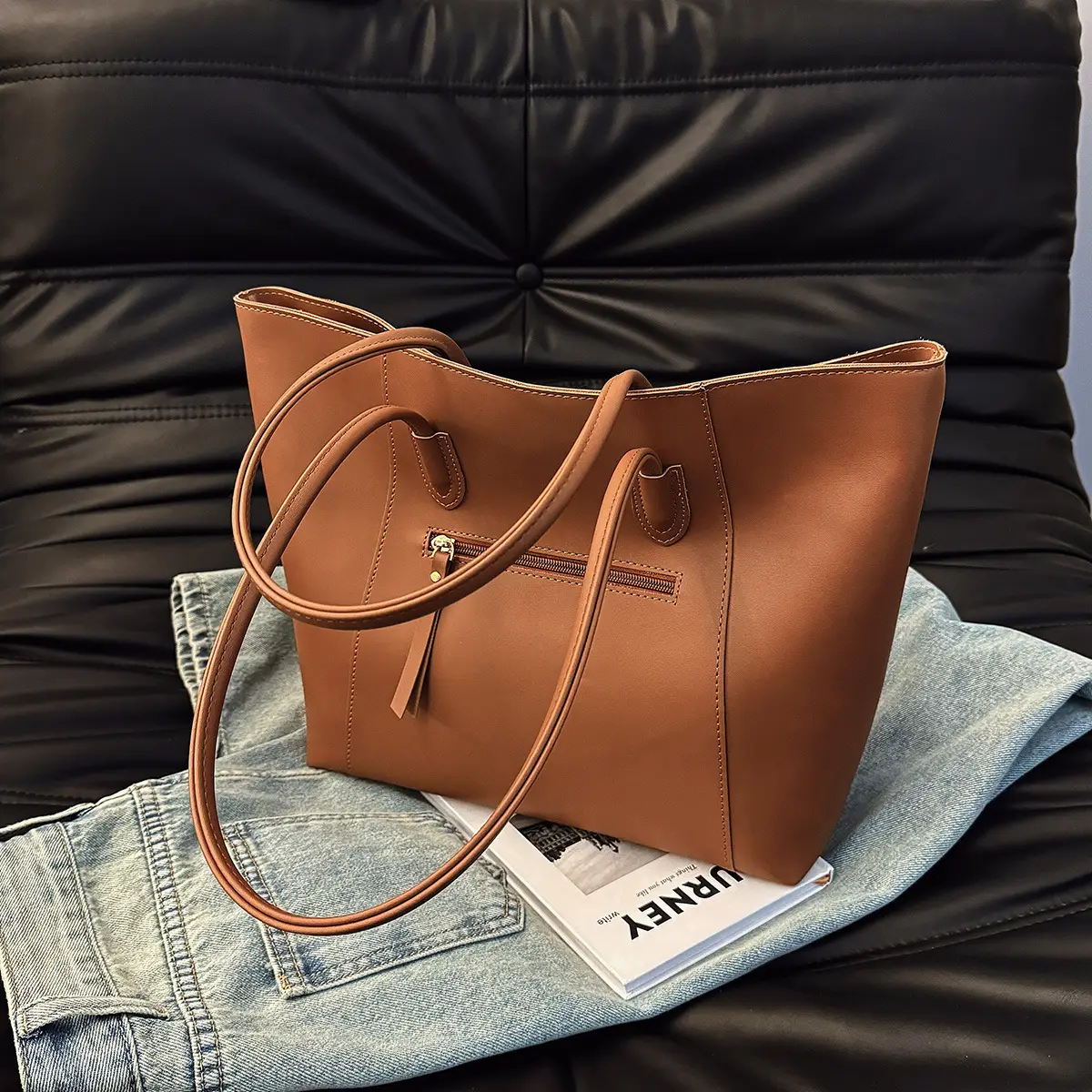 Stylish Large Capacity Tote Bag for Women Maroon