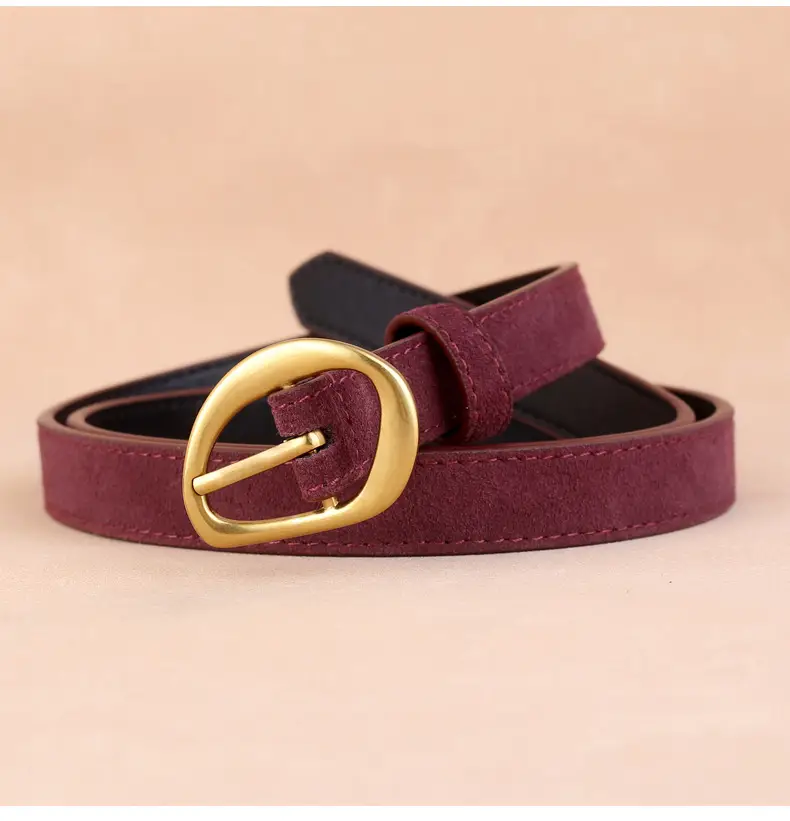 2024 Anti-Velvet Cowhide Belt for Women Burgundy — feature 16