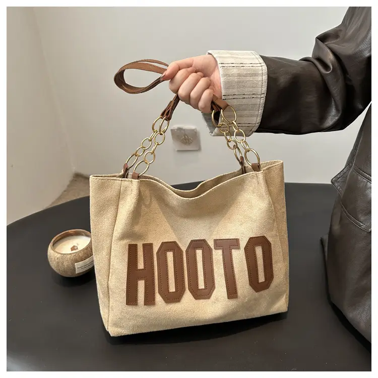 Women's Large Canvas Shoulder Bag Black Hoot O Print - Image 4