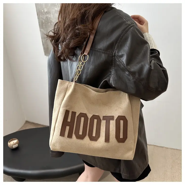 Women's Large Canvas Shoulder Bag Black Hoot O Print — feature 10