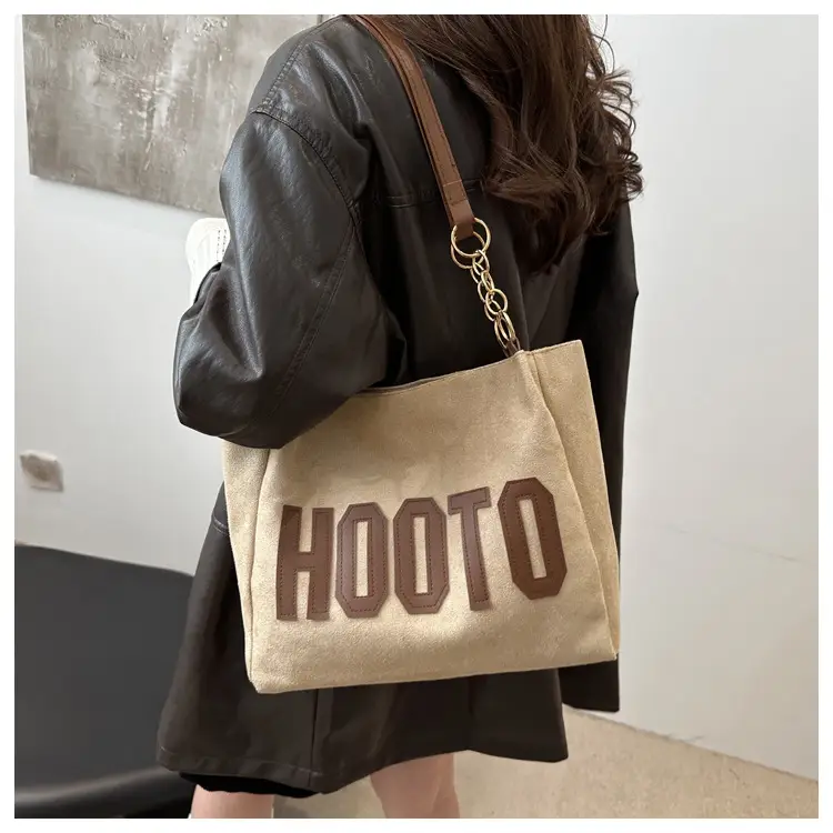 Women's Large Canvas Shoulder Bag Black Hoot O Print — feature 11