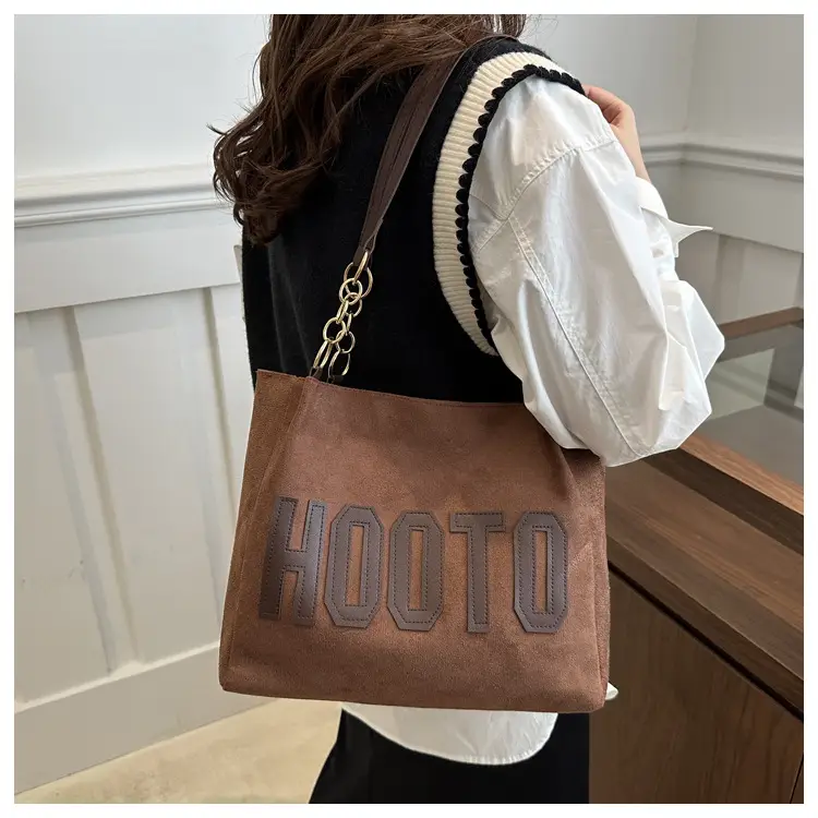 Women's Large Canvas Shoulder Bag Black Hoot O Print — feature 14