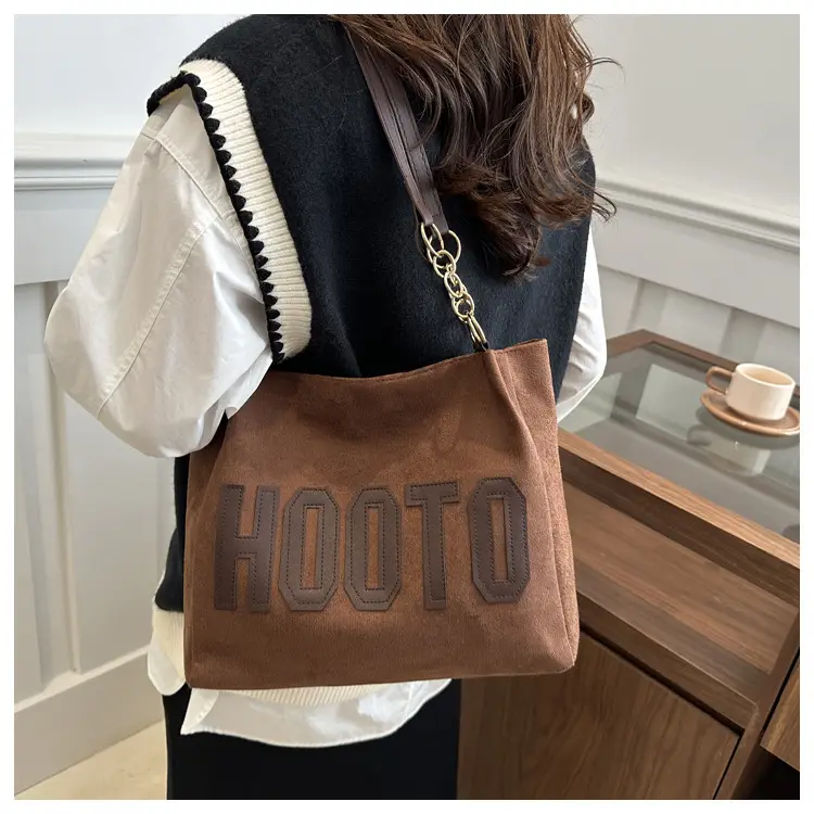 Women's Large Canvas Shoulder Bag Black Hoot O Print — feature 16