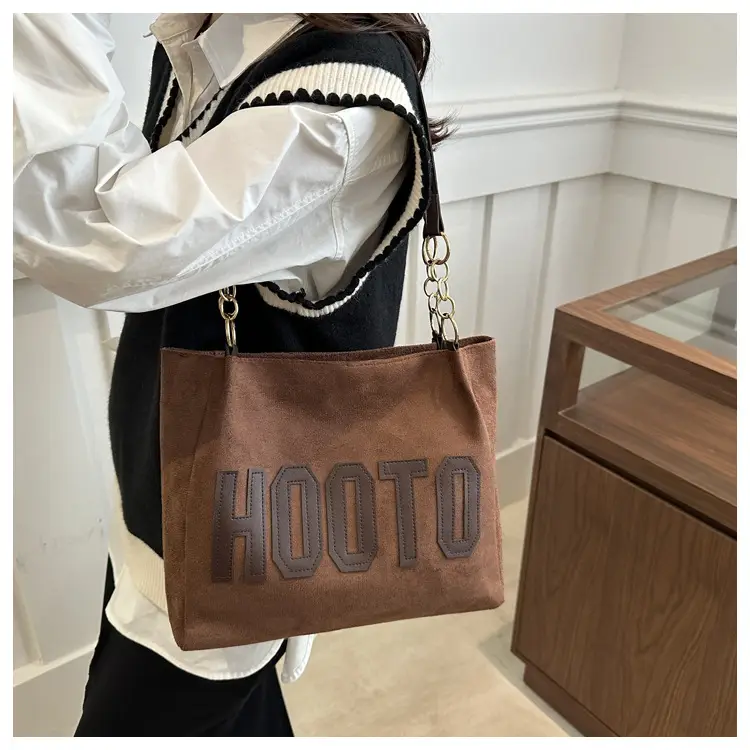 Women's Large Canvas Shoulder Bag Black Hoot O Print — feature 17