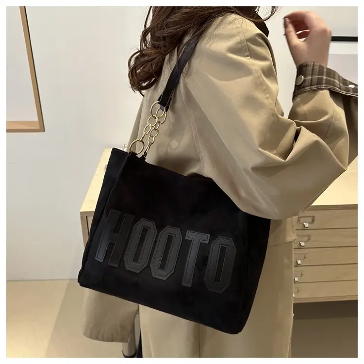 Women's Large Canvas Shoulder Bag Black Hoot O Print — feature 18
