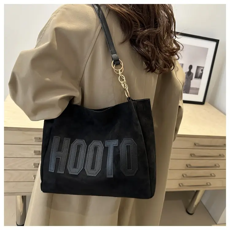 Women's Large Canvas Shoulder Bag Black Hoot O Print — feature 19