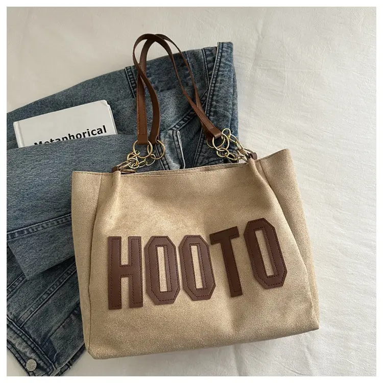 Women's Large Canvas Shoulder Bag Black Hoot O Print - Image 3