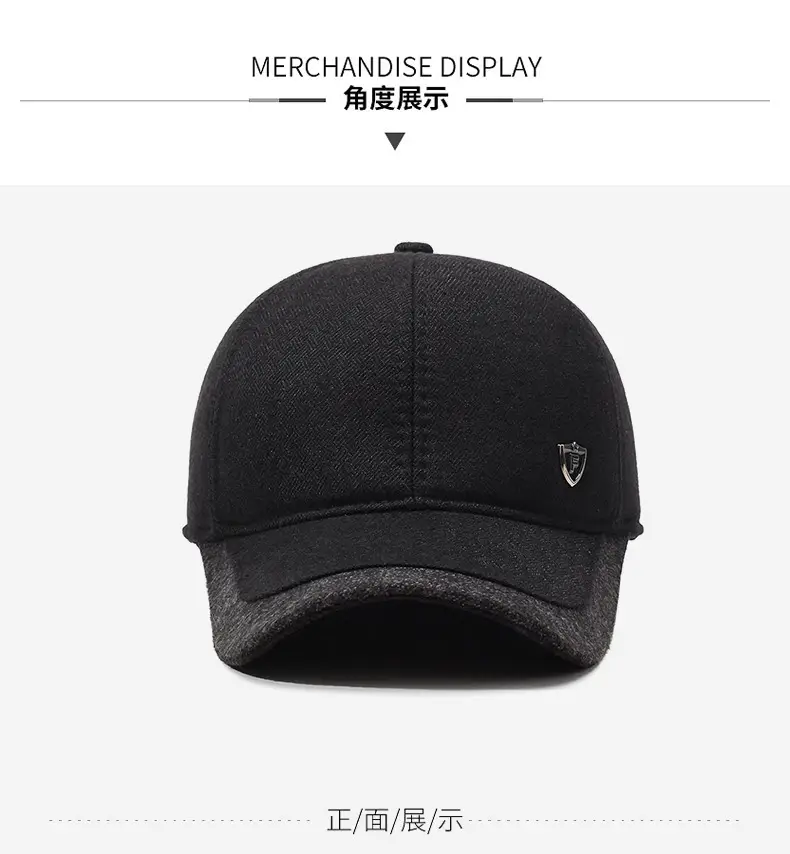 Men's Black Cotton Baseball Cap with Shield Logo — feature 8
