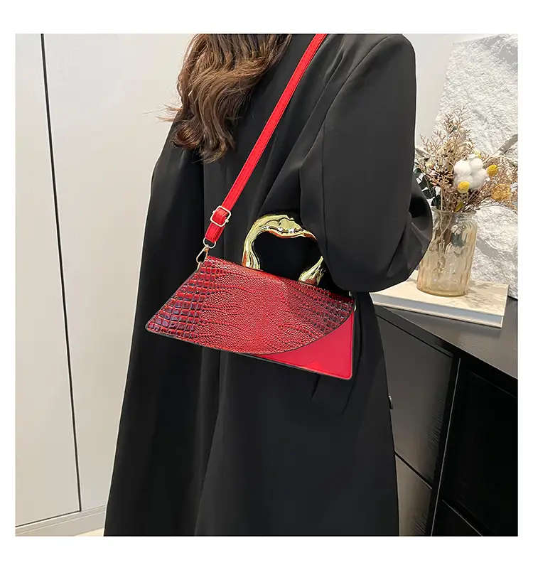 Red Croc Embroidered Shoulder Bag for Women — feature 13