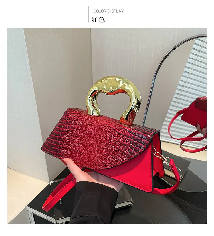 Red Croc Embroidered Shoulder Bag for Women — feature 21