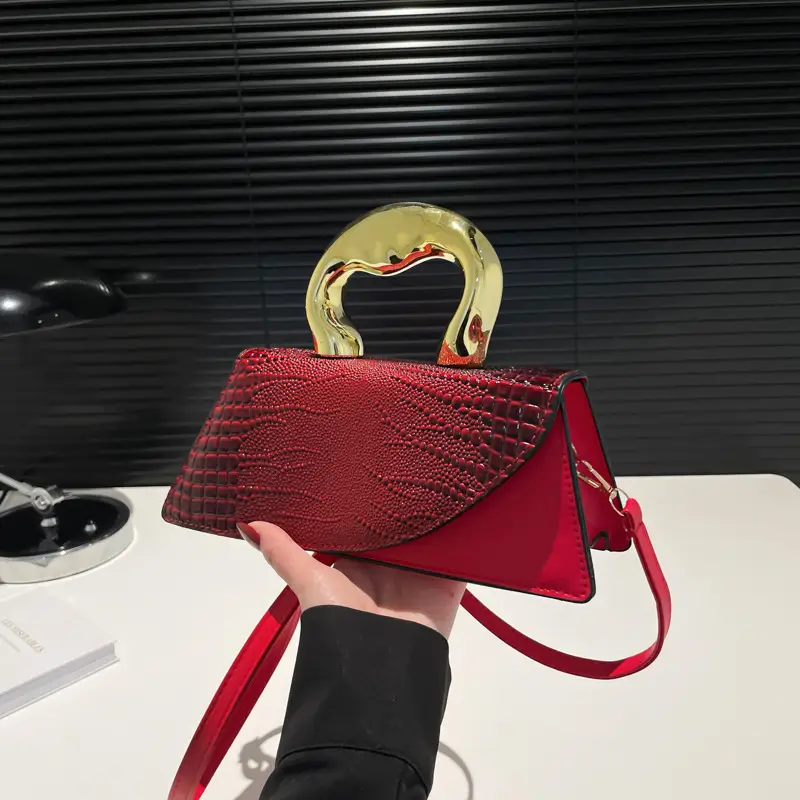 Red Croc Embroidered Shoulder Bag for Women