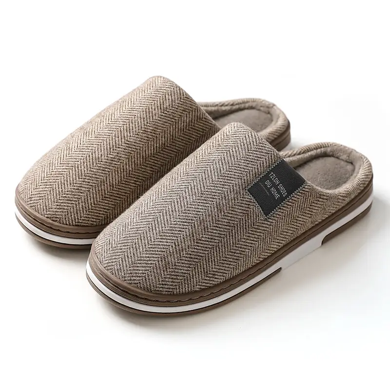 Men's Cotton Herringbone Slippers Winter Warm Anti-Slip 5 Colors - Image 3