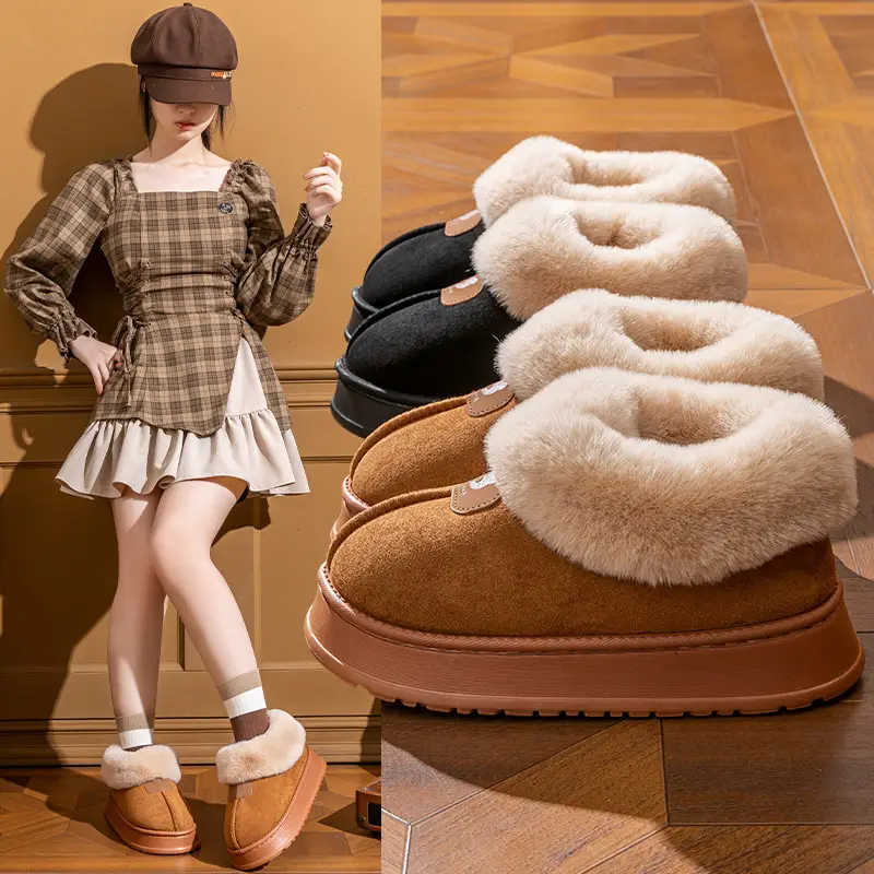 Cotton Shoes Women's 2024 New All-inclusive Cotton Slippers Women's Winter Outer Wear Non-slip fleece-lined Thickened Bottom Snow Boots - Image 6