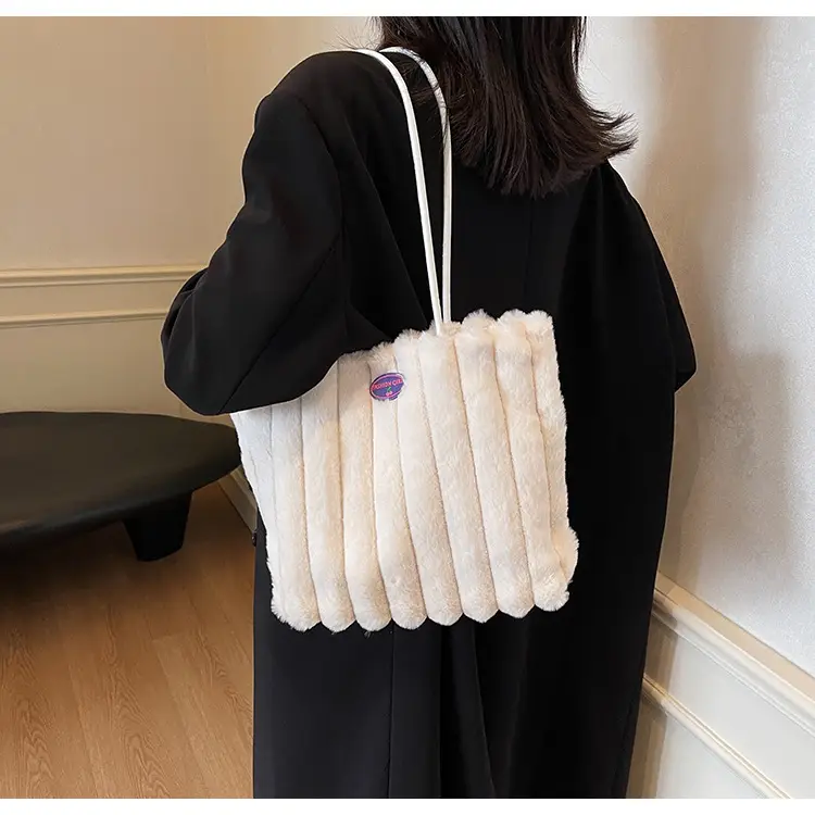 2024 New Style Plush Striped Women's Tote Bag - Image 9