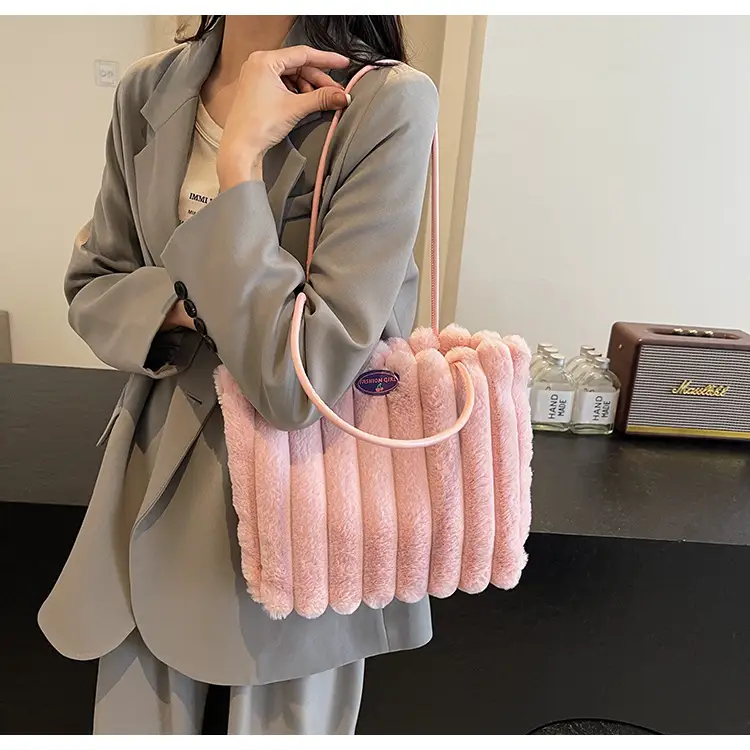 2024 New Style Plush Striped Women's Tote Bag - Image 10