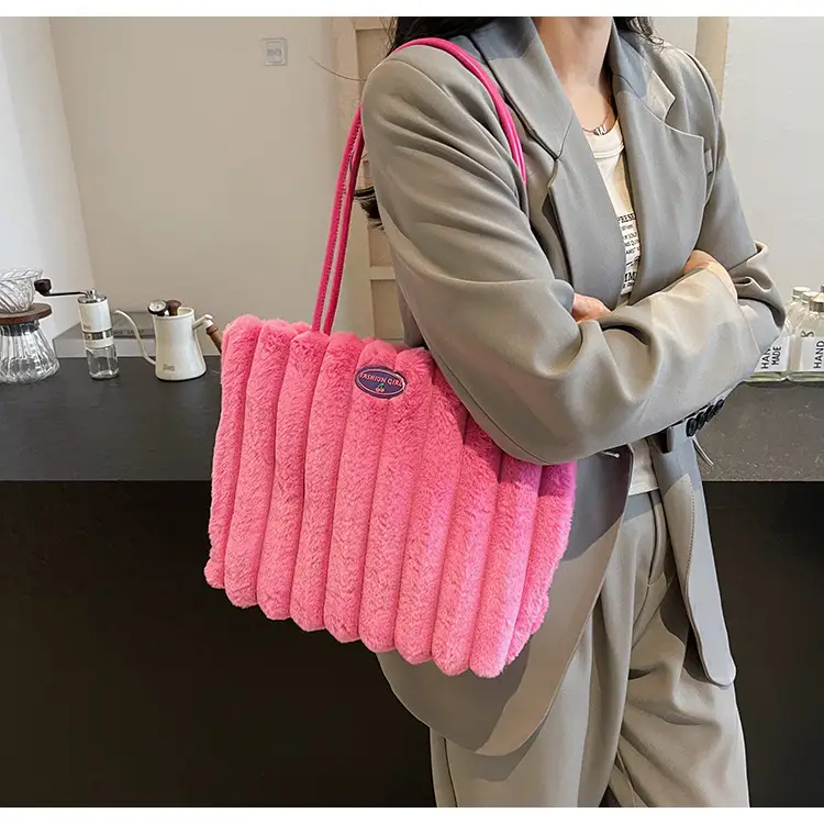2024 New Style Plush Striped Women's Tote Bag — feature 20