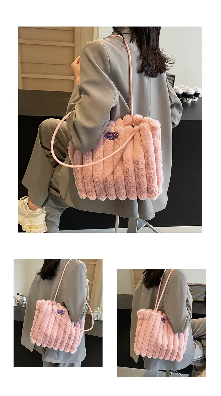 2024 New Style Plush Striped Women's Tote Bag — feature 23