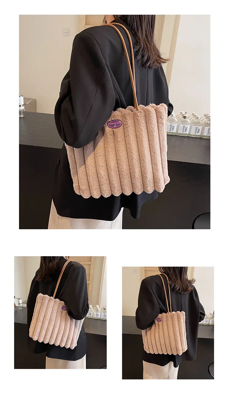2024 New Style Plush Striped Women's Tote Bag — feature 24