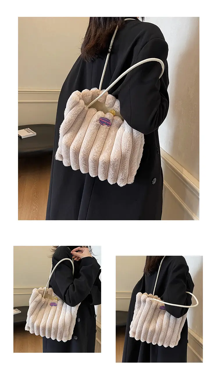 2024 New Style Plush Striped Women's Tote Bag — feature 25