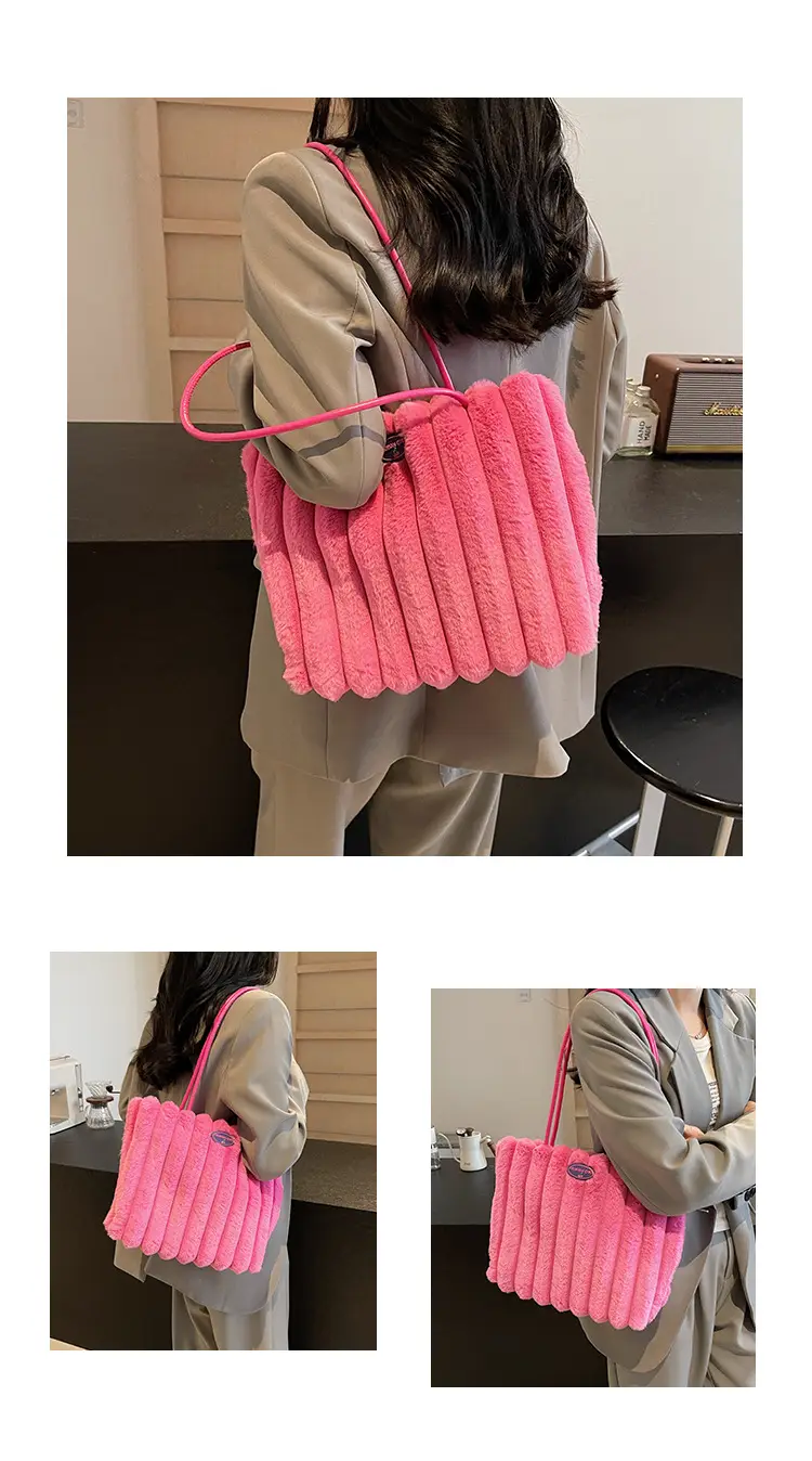 2024 New Style Plush Striped Women's Tote Bag — feature 27