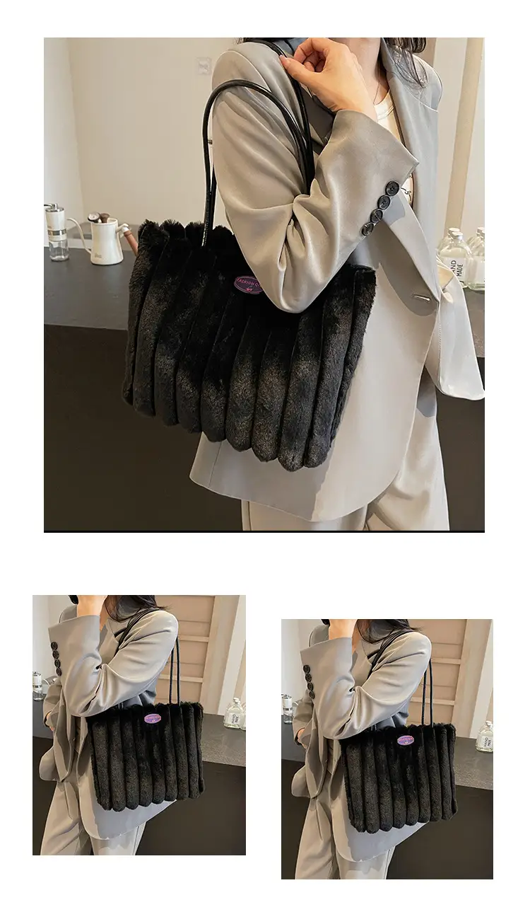 2024 New Style Plush Striped Women's Tote Bag — feature 28