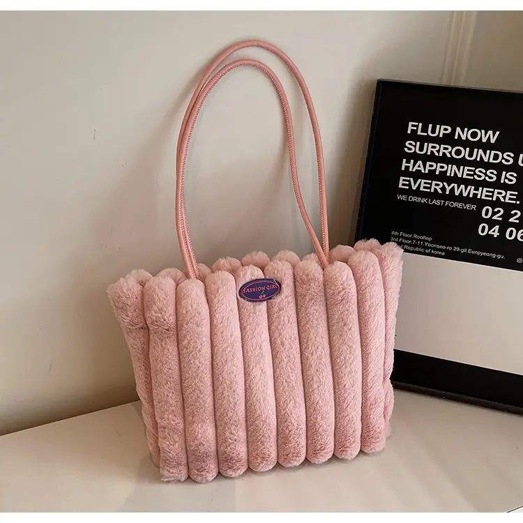 2024 New Style Plush Striped Women's Tote Bag - Image 2