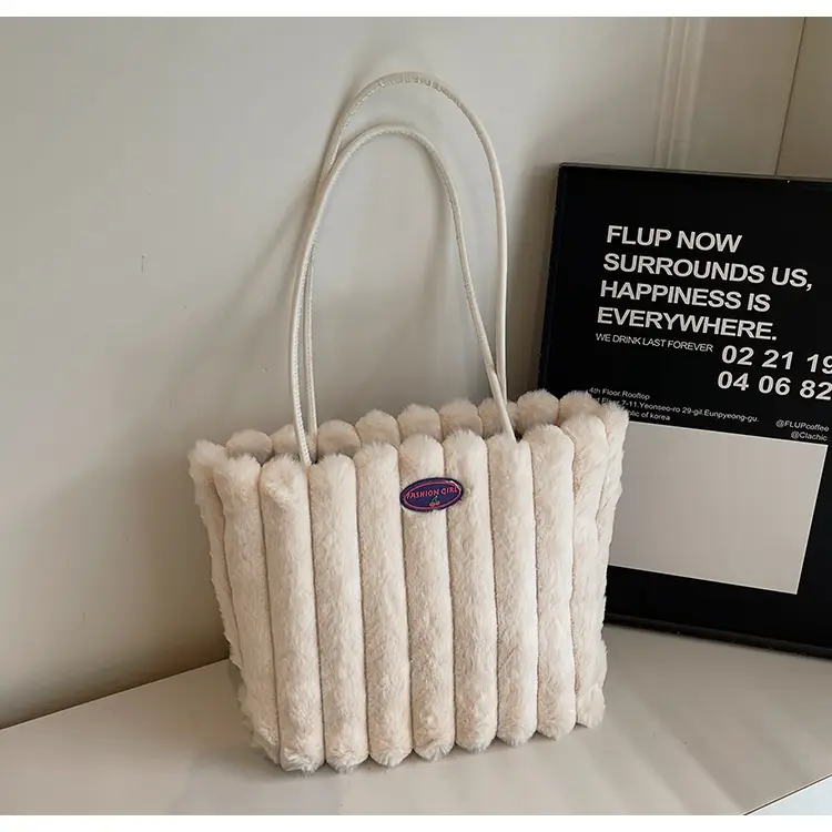 2024 New Style Plush Striped Women's Tote Bag - Image 3