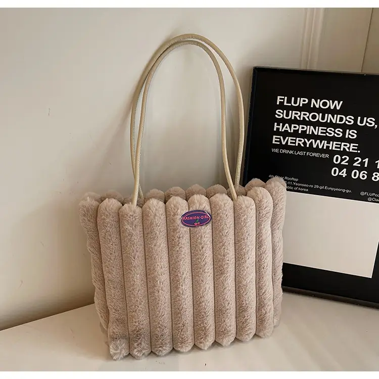 2024 New Style Plush Striped Women's Tote Bag - Image 4