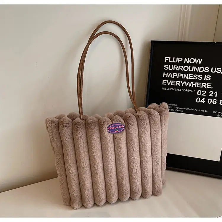 2024 New Style Plush Striped Women's Tote Bag - Image 5