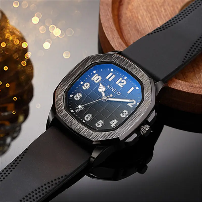 Men's Black Silicone Quartz Watch with Blue Dial - Image 13