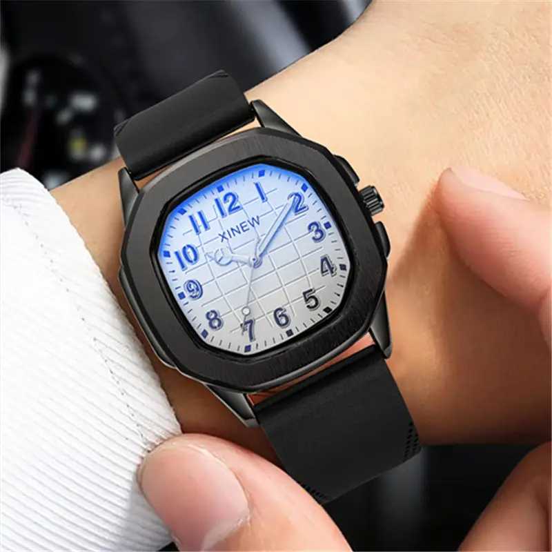 Men's Black Silicone Quartz Watch with Blue Dial - Image 14
